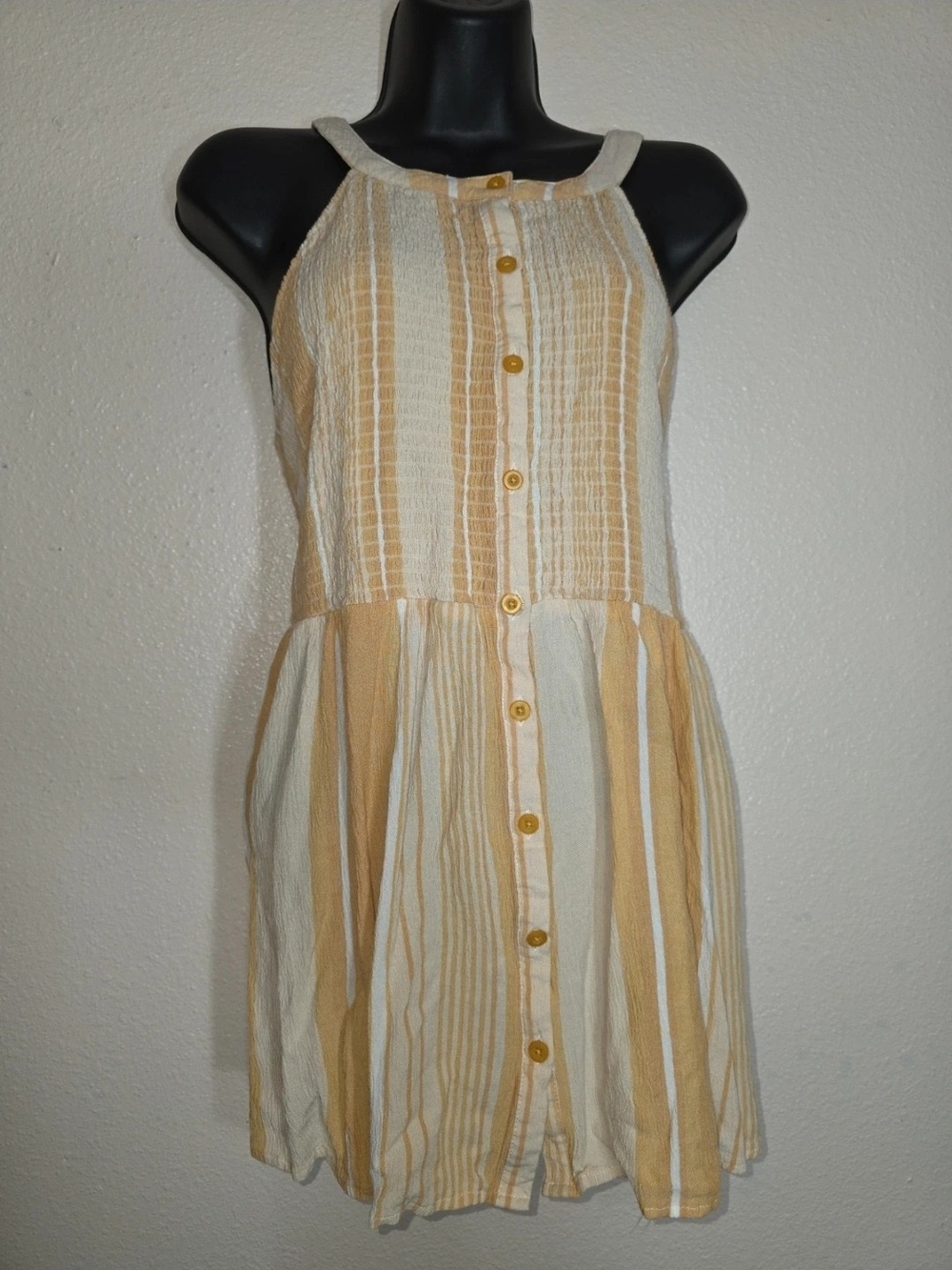 torrid Cream and Mustard Striped Halter Button-Front Top
